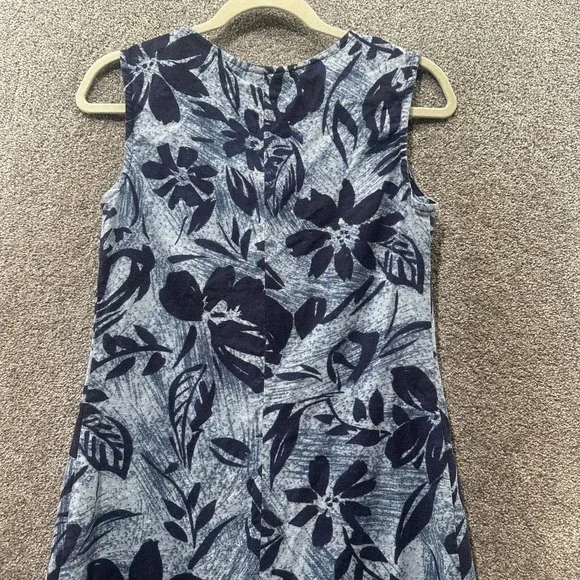 VTG Expressions Maxi Dress Size 8 Blue Floral Linen Rayon Sleeveless Coastal - Picture 8 of 11
